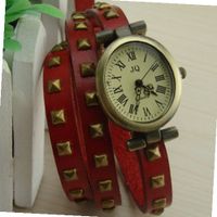 MagicPiece Handmade Vintage Style Leather For  Triple Wraps Leather with Square Rivets in 7 Colors: Red