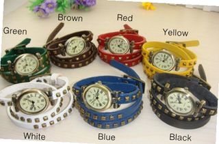 MagicPiece Handmade Vintage Style Leather For  Triple Wraps Leather with Square Rivets in 7 Colors: White