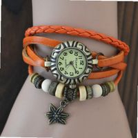 umagicpieceswatches MagicPiece Handmade Vintage Style Leather For  Star Flower Pendant and Wooden Beads in 5 Colors: Orange 