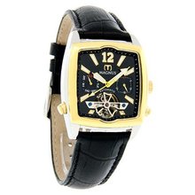 Magnus Halifac Gold Tone Black Day/Date Automatic Leather M111mtb02