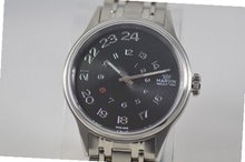 Ladies Marvin Exotic Spiraling Black Dial Stainless Steel Swiss Made Dress