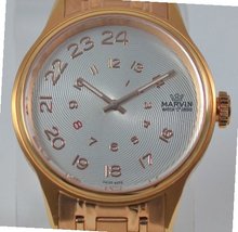 Ladies Marvin Exotic Spiraling Silver Dial Rose Gold Stainless Steel Swiss Made Dress