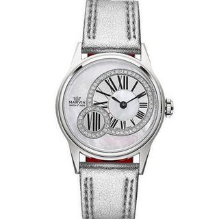 Ladies Marvin Off-centered Diamond Accented Dial Silver Leather Swiss Made