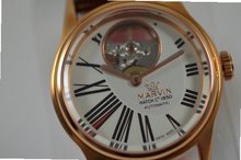 Ladies Marvin Rosetone Open Heart Silver Dial Brown Leather Swiss Automatic