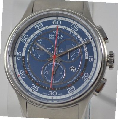 Marvin Chronograph ETA G15 Blue Dial Swiss Made Stainless Steel