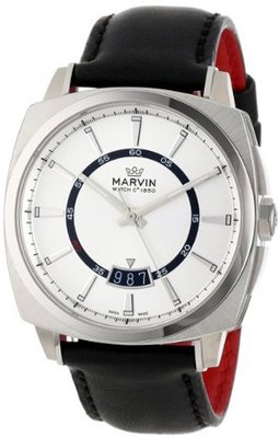 Marvin M022.13.31.64 Malton 160 Cushion Silver Dial Black Leather Strap