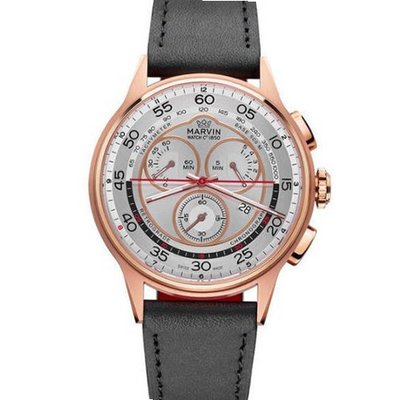 Marvin Rose Gold Retrograde Chronograph ETA G15 Swiss Made Black Leather