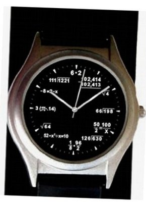 "Math Blackboard Dial" Shows Math Equations At Each Hour Indicator of the Medium Size Round Matte Chrome with Wide Cuff Black Leather Strap