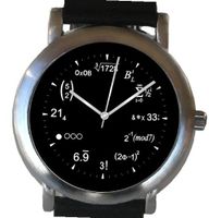 "Math Dial" Shows Physics Equations At Each Hour Indicator of the Brushed Chrome with Black Leather Strap