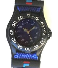 "Math Dial" Shows Square Root Equations At Each Hour Indicator on the Navy Blue Dial of the Small Black Plastic Sport with a Black Turning Elapsed Time Bezel and a Blue Nylon Strap with Black Accessories