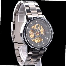 Fashion Skeleton Mechanical Transparent Dial Analog Stainless Steel  Sport