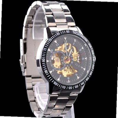 Fashion Skeleton Mechanical Transparent Dial Analog Stainless Steel  Sport
