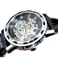 MCE Gent silver tone Case Skeleton Dial Hand-Wind Up Leather Mechanical Luxury Design --MCE041bsb