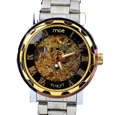 MCE Gent silver tone Case Skeleton Dial Hand-Wind Up Leather Mechanical Luxury Design --MCE061BGB