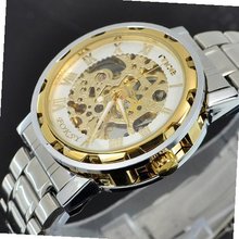 New Dress Fashion Clock Style Sliver Tone Skeleton Mechanical /women