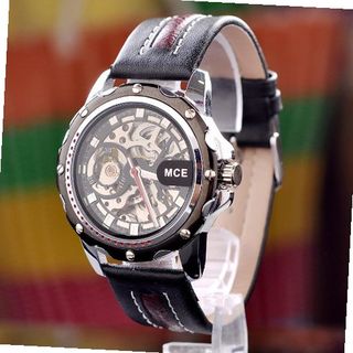 Special Design Transparent Dial Flywheel Black Band Automatic Mechanical