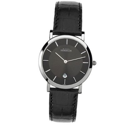 - Michel Herbelin - Leather Band - Sapphire Crystal - Water Resistant - 413/14