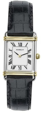 Michel Herbelin Quartz with White Dial Analogue Display and Black Leather Strap 17478/T01