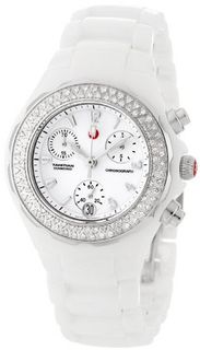 Michele MWW12A000001 Ceramic Analog Textured White Enamel and Diamonds