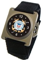uMilitary Time "U.S. Coast Guard" Emblem Satin Finish 316L Stainless Steel Case with a Black Velcro Strap 