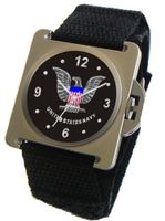 uMilitary Time "U.S. Navy" Emblem Satin Finish 316L Stainless Steel Case with a Black Velcro Strap 