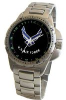"U.S. Air Force" Emblem Stainless Steel Sport With Elapsed Time Turning Bezel and Stainless Steel Bracelet From Military Time