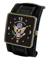 "U.S. Army" Classic Emblem Satin Finish 316L Stainless Steel Three Piece Case with a Black Leather Wide Cuff Strap