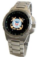 "U.S. Coast Guard" Emblem Stainless Steel Sport With Elapsed Time Turning Bezel and Stainless Steel Bracelet From Military Time