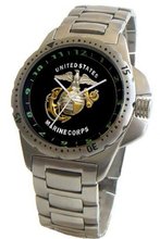 "U.S. Marines" Emblem Stainless Steel Sport With Elapsed Time Turning Bezel and Stainless Steel Bracelet From Military Time