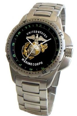 "U.S. Marines" Emblem Stainless Steel Sport With Elapsed Time Turning Bezel and Stainless Steel Bracelet From Military Time