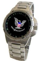 "U.S. Navy" Emblem Stainless Steel Sport With Elapsed Time Turning Bezel and Stainless Steel Bracelet From Military Time