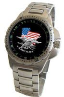 "U.S. Navy Seals" Emblem Stainless Steel Sport With Elapsed Time Turning Bezel and Stainless Steel Bracelet From Military Time
