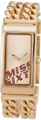 Miss Sixty Paradigma , Pink Gold Stainless Steel, Slim, Rectangular Case & Chain Strap, Golden Dial, SJ4004