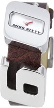 Miss Sixty Tommy Brown Leather Strap '60' Stainless Steel Case Black Dial And Red Miss Sixty Logo Within 'O' - WM2J8002