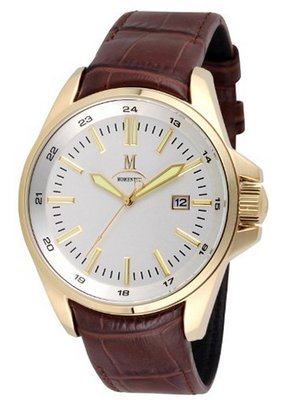 Momentus Black Leather Band & Red Gold Ion Plated Bezel FD220G-02BG