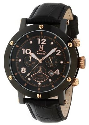 Momentus Leather Band Black Dial Red Gold Ion Bezel TM186E-04BR