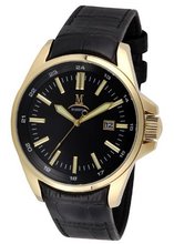 Momentus Stainless Steel Black Leather Band & Black Dial FD220G-04BG