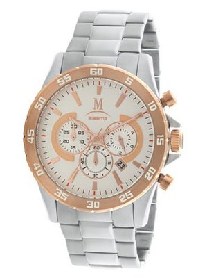 Momentus Stainless Steel White Dial Golden Bezel Chrono FS274S-02SR