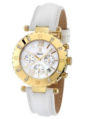 Momentus White Leather Band Swarovski Crystals Chrono TC105G-09BD