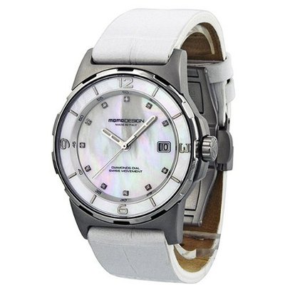 Momo Design Mother of Pearl Diamond Dial White Leather Ladies 093-C-LS-02WT