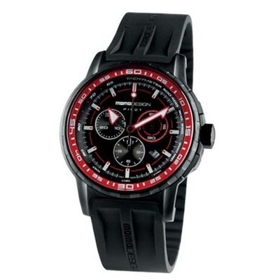 Momo Design PILOT PRO MD2164BK-04BKRD-RB 46mm Stainless Steel Case Black Rubber Mineral
