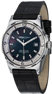 MomoDesign Pilot Diamonds Ladies Black Leather Strap MD093-D-01BK-LS