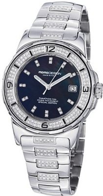 MomoDesign Pilot Diamonds Ladies Black MOP Dial Diamond Bracelet MD093-D-01BK-MBD