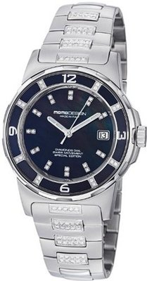 MomoDesign Pilot Diamonds Ladies Black MOP Dial Diamond Bracelet MD093-E-01BK-MBD