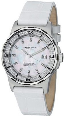MomoDesign Pilot Diamonds Ladies White Leather Strap MD093-D-02SL-LS