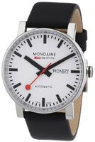 Mondaine Day/Date Automatic - White Dial - Black Leather Strap
