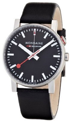Mondaine EVO Alarm 40mm - Black Dial, Black Leather Strap A468.30352.14SBB