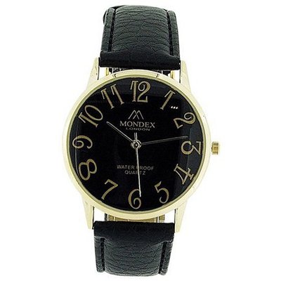Mondex London Ladies Black Dial Gold Tone Case Black PU Strap MDX14