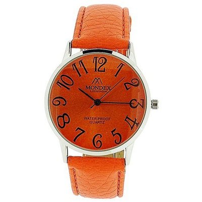 Mondex London Ladies Orange Dial Silver Tone Case Orange PU Strap MDX08