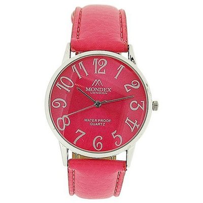 Mondex London Ladies Pink Dial Silver Tone Case Pink PU Strap MDX06